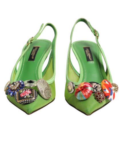 Dolce & Gabbana Green Embellished Heels Slingbacks Shoes