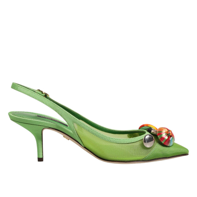 Dolce & Gabbana Green Embellished Heels Slingbacks Shoes