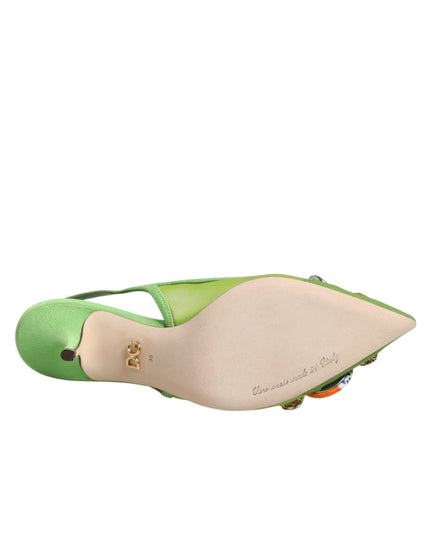Dolce & Gabbana Green Embellished Heels Slingbacks Shoes