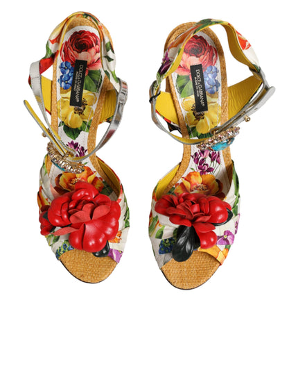 Dolce & Gabbana Multicolor Floral Crystal Embellished Sandals Shoes