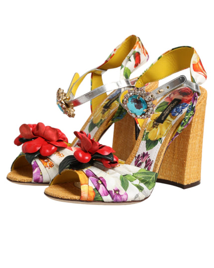 Dolce & Gabbana Multicolor Floral Crystal Embellished Sandals Shoes