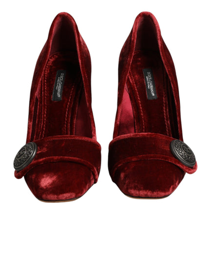 Dolce & Gabbana Red Velvet Embellished Heels Pumps  Shoes
