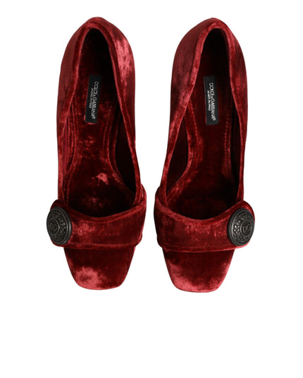 Dolce & Gabbana Red Velvet Embellished Heels Pumps  Shoes