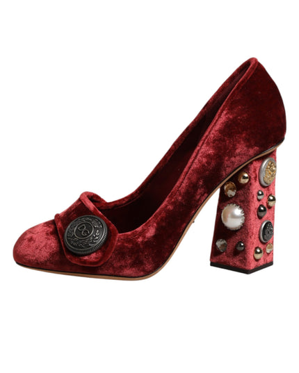 Dolce & Gabbana Red Velvet Embellished Heels Pumps  Shoes