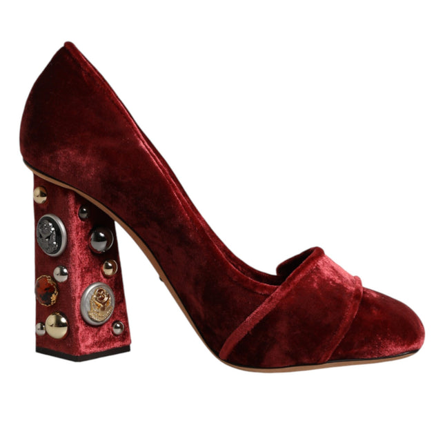 Dolce & Gabbana Red Velvet Embellished Heels Pumps  Shoes