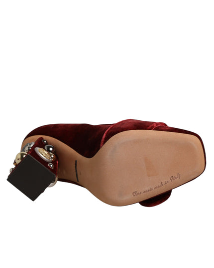 Dolce & Gabbana Red Velvet Embellished Heels Pumps  Shoes