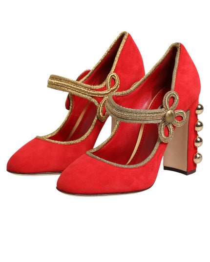 Dolce & Gabbana Red Embellished MARY JANES Pumps  Shoes