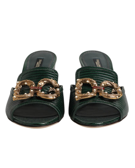 Dolce & Gabbana Green DG Amore Heel Slides Sandals Shoes