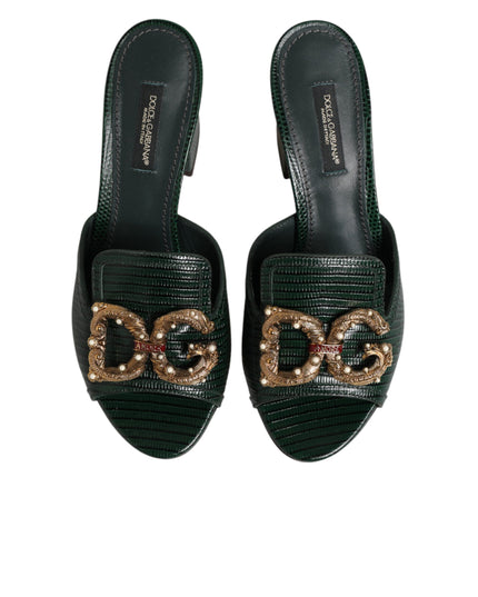 Dolce & Gabbana Green DG Amore Heel Slides Sandals Shoes