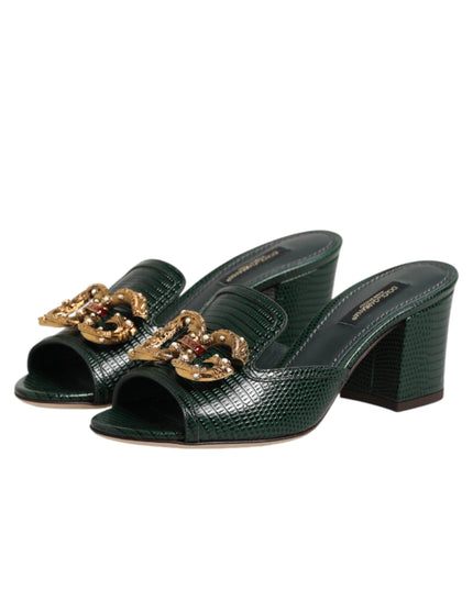 Dolce & Gabbana Green DG Amore Heel Slides Sandals Shoes