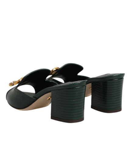 Dolce & Gabbana Green DG Amore Heel Slides Sandals Shoes