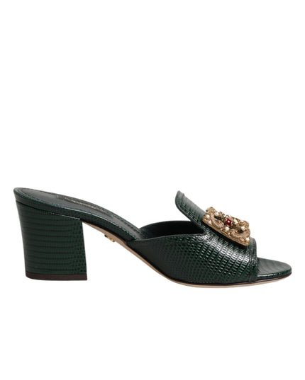 Dolce & Gabbana Green DG Amore Heel Slides Sandals Shoes