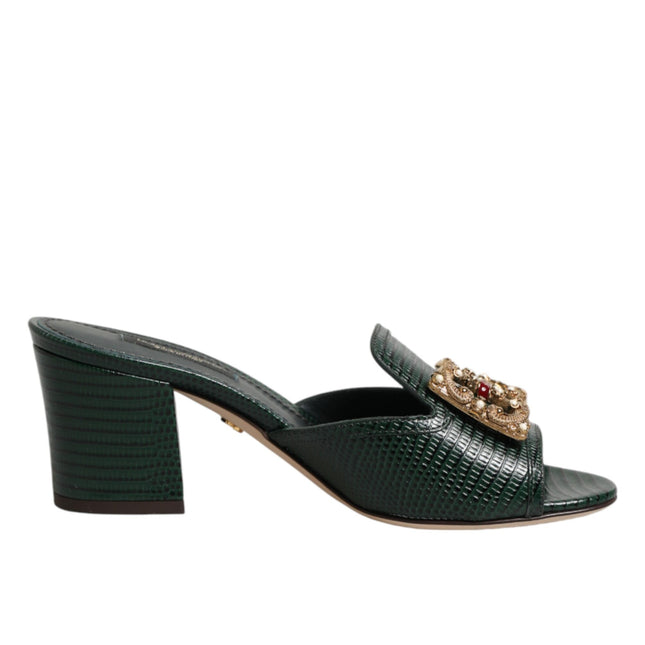 Dolce & Gabbana Green DG Amore Heel Slides Sandals Shoes