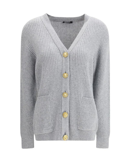 Balmain Gray Fleece Wool Cardigan