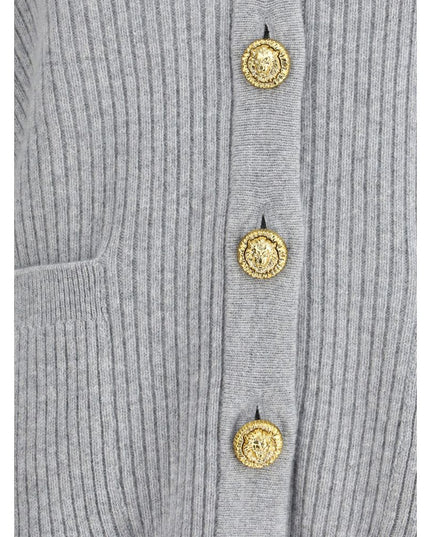Balmain Gray Fleece Wool Cardigan