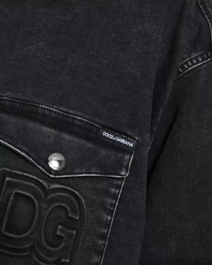 Dolce & Gabbana Black Cotton Long Sleeve Denim Casual Shirt