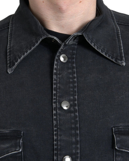 Dolce & Gabbana Black Cotton Long Sleeve Denim Casual Shirt