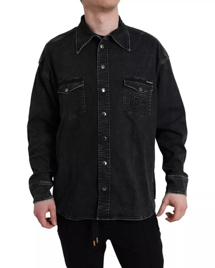Dolce & Gabbana Black Cotton Long Sleeve Denim Casual Shirt