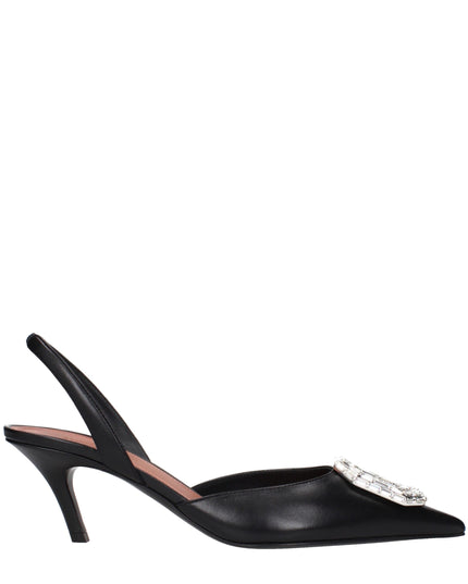 Amina Muaddi Black Leather High Heel Pumps