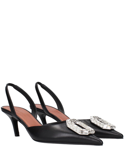 Amina Muaddi Black Leather High Heel Pumps