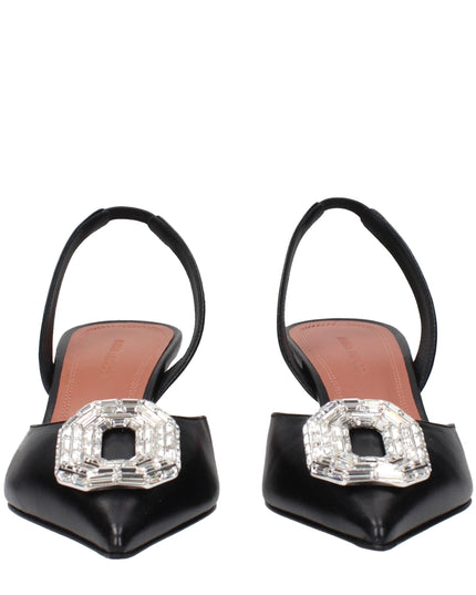 Amina Muaddi Black Leather High Heel Pumps