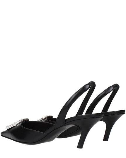 Amina Muaddi Black Leather High Heel Pumps