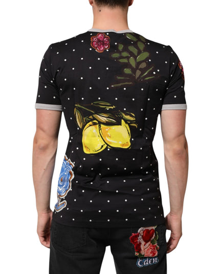 Dolce & Gabbana Black Polka Dot Lemons Horse Henley T-Shirt