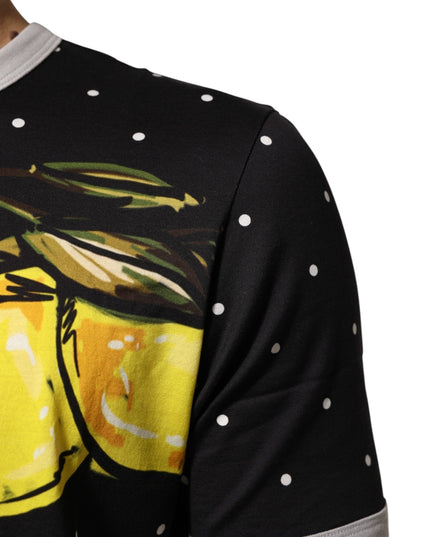 Dolce & Gabbana Black Polka Dot Lemons Horse Henley T-Shirt