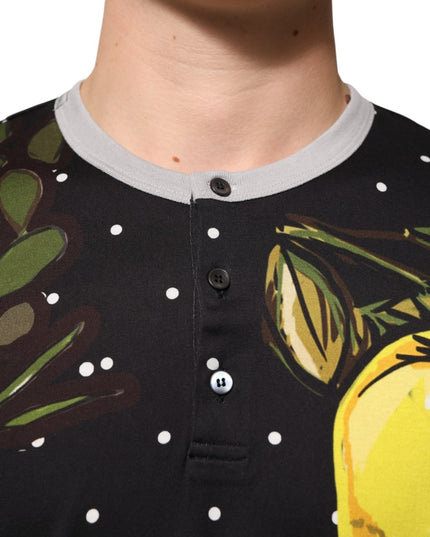 Dolce & Gabbana Black Polka Dot Lemons Horse Henley T-Shirt