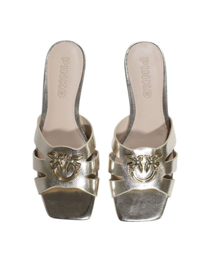 PINKO Gold Leather Flat Sandals
