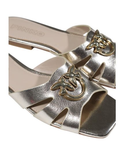 PINKO Gold Leather Flat Sandals