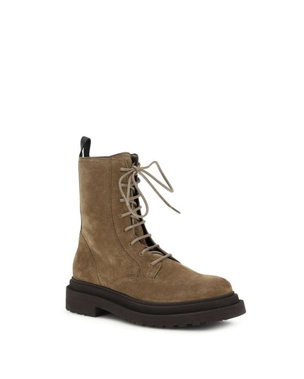 Brunello Cucinelli Brown Calf Leather Bos Taurus Lace-Up Boots