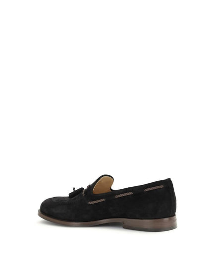 Brunello Cucinelli Black Calf Leather Bos Taurus Slip-On Loafers
