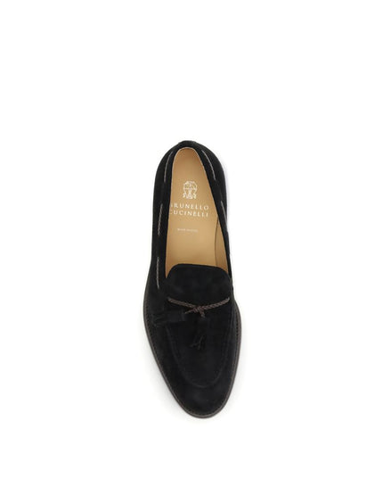 Brunello Cucinelli Black Calf Leather Bos Taurus Slip-On Loafers