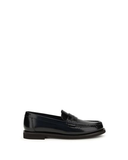 Brunello Cucinelli Black Leather Slip-On Loafers