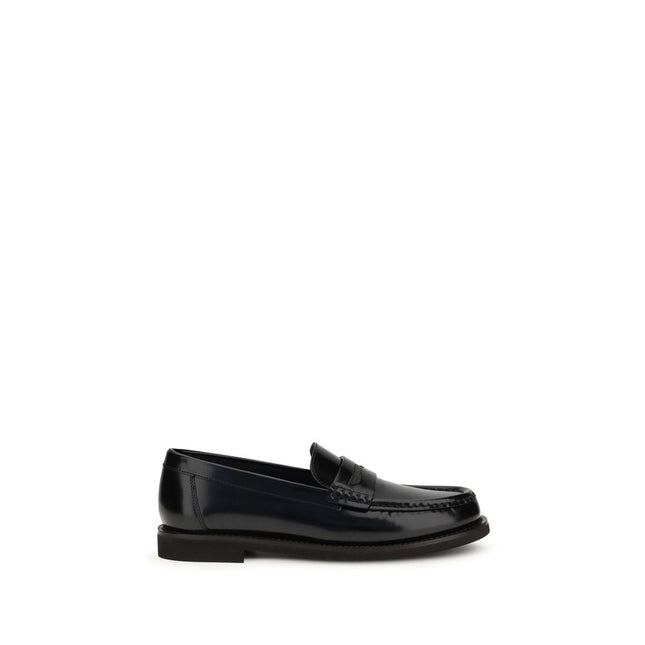 Brunello Cucinelli Black Leather Slip-On Loafers