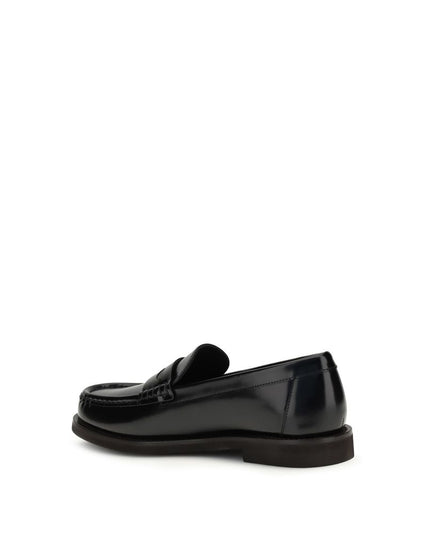 Brunello Cucinelli Black Leather Slip-On Loafers