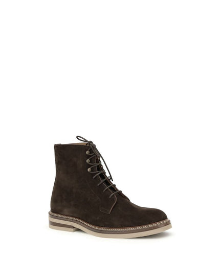 Brunello Cucinelli Brown Calf Leather Bos Taurus Lace-Up Boots