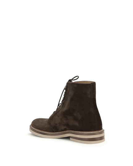 Brunello Cucinelli Brown Calf Leather Bos Taurus Lace-Up Boots