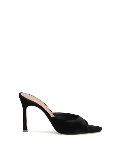 Amina Muaddi Black Leather Stiletto Heel Sandals