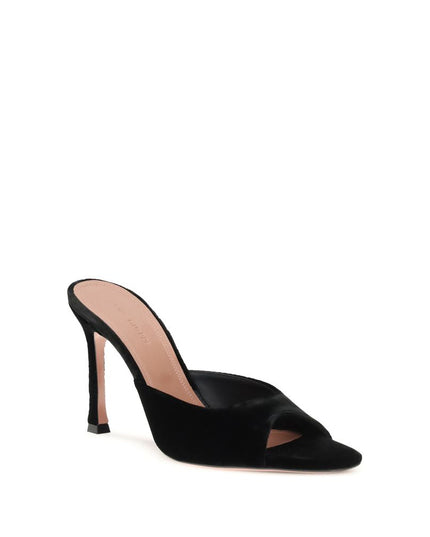 Amina Muaddi Black Leather Stiletto Heel Sandals