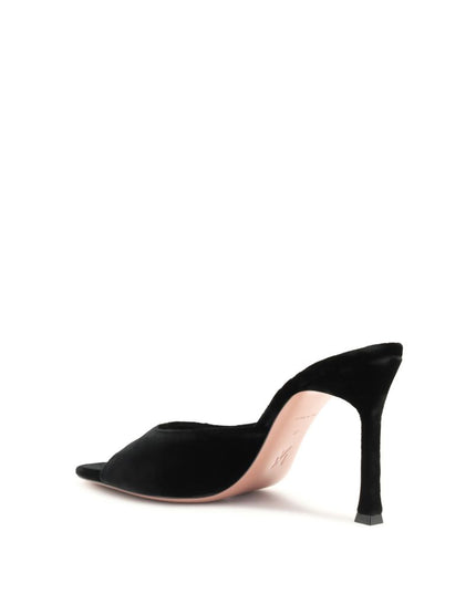 Amina Muaddi Black Leather Stiletto Heel Sandals