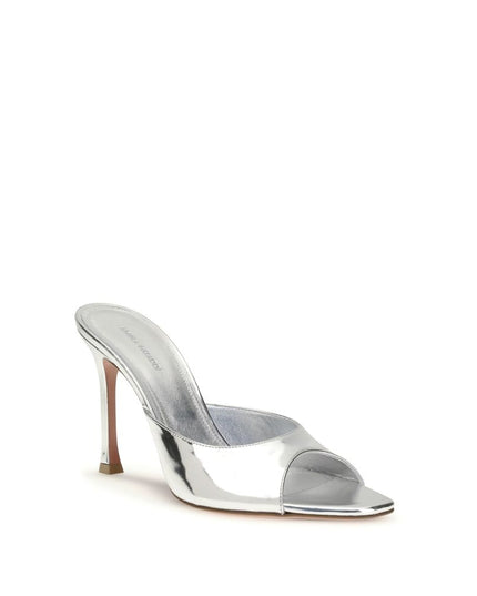 Amina Muaddi Silver Calf Leather Bos Taurus Stiletto Heel Sandals