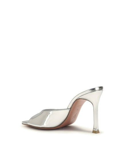 Amina Muaddi Silver Calf Leather Bos Taurus Stiletto Heel Sandals