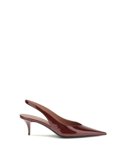 Amina Muaddi Bordeaux Calf Leather Bos Taurus Mid Heel Pumps