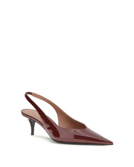 Amina Muaddi Bordeaux Calf Leather Bos Taurus Mid Heel Pumps