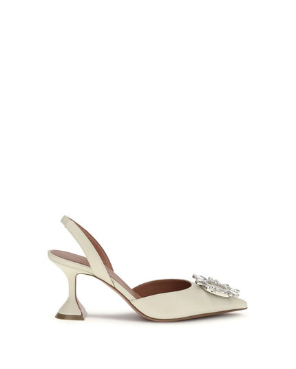 Amina Muaddi White Calf Leather Bos Taurus High Heel Pumps