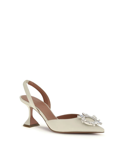 Amina Muaddi White Calf Leather Bos Taurus High Heel Pumps