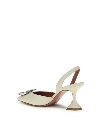 Amina Muaddi White Calf Leather Bos Taurus High Heel Pumps