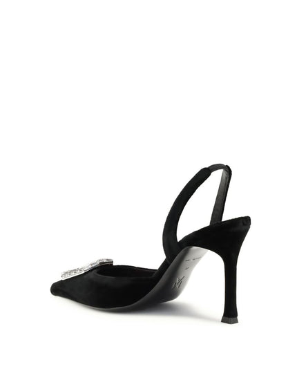Amina Muaddi Black Calf Leather Bos Taurus High Heel Pumps